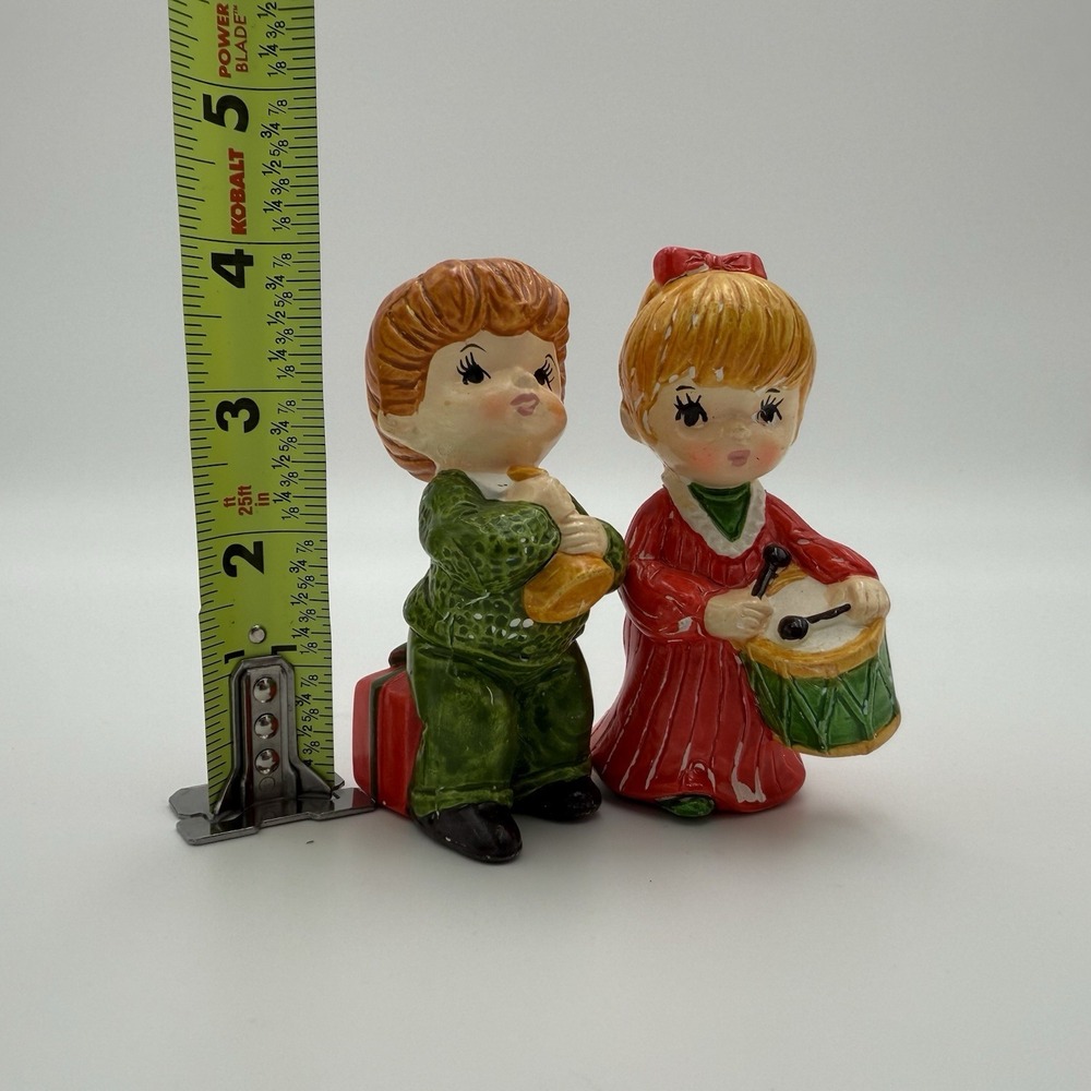 Drummer Boy Girl Music Ceramic Figures Christmas Sears Vtg Decor MCM Caroler Kid - Picture 10 of 10